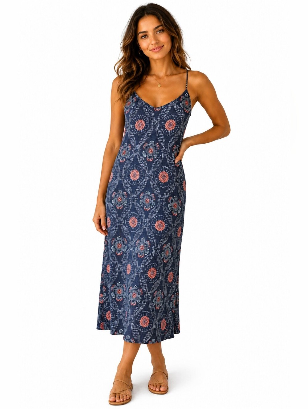 TAVIK Women's Blue Boho Geometric Print Strappy Long Slip Dress Size S